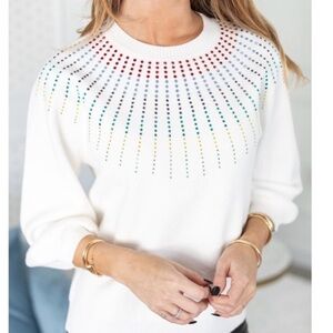 NWT Avara Colorful Embellished Women's Crew Neck Sweater